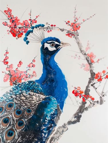 Malen Nach Zahlen Pfau Malen Nach Zahlen Erwachsene ohne Rahmen Tier Paint by Numbers Kreativ Set Mit 3 - Pinseln und Acrylfarbe Knitterfreie Leinwand Kit Home Haus Deko Geschenke (30 X 40 cm) j-8T von Bugufen