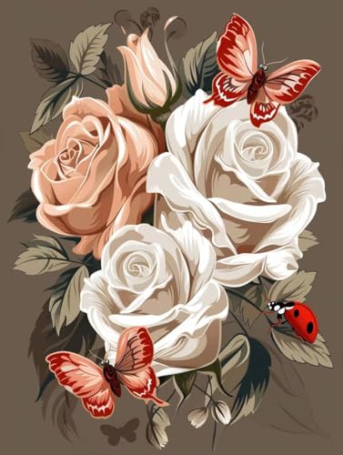 Malen Nach Zahlen Schmetterling Paint by Numbers Rose Malen Nach Zahlen Kinder ab 7 8 9 10 jahre mädchen Handgemalt Ölgemälde Kreativ Set Mit 3 - Pinseln und Acrylfarbe 50 X 65 cm (ohne Rahmen) s-154 von Bugufen