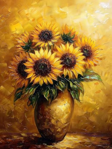 Malen Nach Zahlen Sonnenblume Malen Nach Zahlen Erwachsene ohne Rahmen Blume Paint by Numbers Kreativ Set Mit 3 - Pinseln und Acrylfarbe Leinwand Kit für Geschenke und Home Haus Deko (50 X 65 cm) i-64 von Bugufen