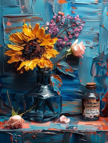 Malen Nach Zahlen Sonnenblume Malen Nach Zahlen Erwachsene ohne Rahmen Blume Paint by Numbers Kreativ Set Mit 3 - Pinseln und Acrylfarbe Leinwand Kit für Geschenke und Home Haus Deko (50 X 65cm) i-215 von Bugufen
