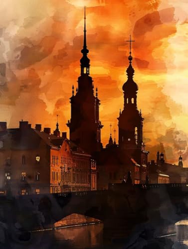 Malen Nach Zahlen Stadt Malen Nach Zahlen Erwachsene mit Rahmen Landschaft Paint by Numbers Kreativ Set Mit 3 - Pinseln und Acrylfarbe Leinwand Kit für Geschenke und Home Haus Deko (60 X 80 cm) l-19H von Bugufen