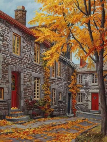 Malen Nach Zahlen Stadt Malen Nach Zahlen Erwachsene ohne Rahmen Haus Paint by Numbers Kreativ Set Mit 3 - Pinseln und Acrylfarbe Knitterfreie Leinwand Kit Home Haus Deko Geschenke (40 X 50 cm) l-79 von Bugufen