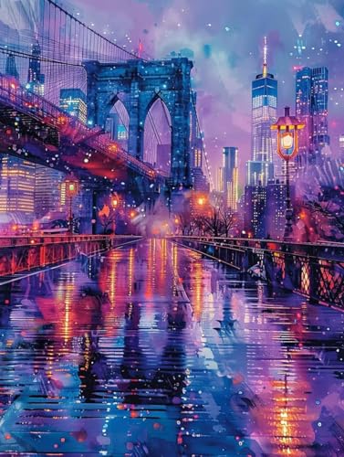Malen Nach Zahlen Stadt Paint by Numbers Landschaft Malen Nach Zahlen Kinder ab 7 8 9 10 jahre mädchen Handgemalt Ölgemälde Kreativ Set Mit 3 - Pinseln und Acrylfarbe 70 X 95 cm (ohne Rahmen) s-216 von Bugufen