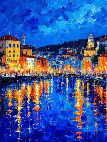 Malen Nach Zahlen Stadt Paint by Numbers Landschaft Malen Nach Zahlen Kinder ab 7 8 9 10 jahre mädchen Handgemalt Ölgemälde Kreativ Set Mit 3 - Pinseln und Acrylfarbe Kit 50x65cm (ohne Rahmen) -j4Z von Bugufen