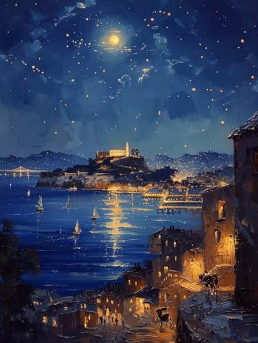Malen Nach Zahlen Sternenhimmel Malen Nach Zahlen Erwachsene mit Rahmen Landschaft Paint by Numbers Kreativ Set Mit 3 - Pinseln und Acrylfarbe Leinwand Kit Home Haus Deko Geschenke (40 X 50 cm) l-2P von Bugufen