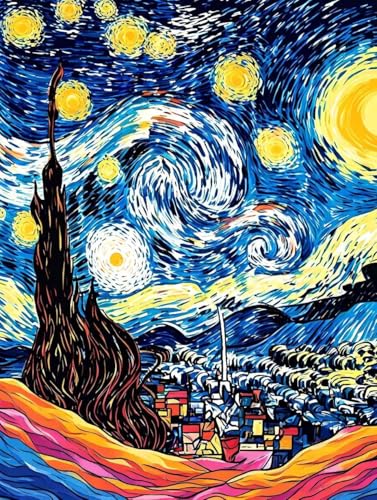 Malen Nach Zahlen Sternenhimmel Paint by Numbers Landschaft Malen Nach Zahlen Kinder ab 9 jahre mädchen Handgemalt Ölgemälde Kreativ Set Mit 3 - Pinseln und Acrylfarbe 70x95cm (ohne Rahmen) -e328 von Bugufen