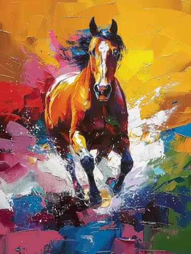 Malen Nach Zahlen Tier Malen Nach Zahlen Erwachsene mit Rahmen Pferd Paint by Numbers Kreativ Set Mit 3 - Pinseln und Acrylfarbe Knitterfreie Leinwand Kit Home Haus Deko Geschenke (50 X 65 cm) j-143 von Bugufen