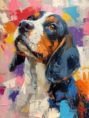 Malen Nach Zahlen Tier Paint by Numbers Hund Malen Nach Zahlen Kinder ab 7 8 9 10 jahre mädchen Handgemalt Ölgemälde Kreativ Set Mit 3 Pinseln und Acrylfarbe Leinwand Kit 60X80cm (ohne Rahmen) s-3A von Bugufen