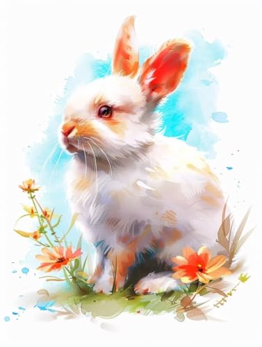 Malen Nach Zahlen Tier Paint by Numbers Kaninchen Malen Nach Zahlen Kinder ab 8 9 10 jahre mädchen Handgemalt Ölgemälde Kreativ Set Mit 3 Pinseln und Acrylfarbe Leinwand Kit 40X50cm (ohne Rahmen) a-52 von Bugufen