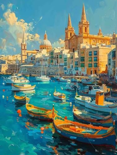 Malen Nach Zahlen Venedig Paint by Numbers Boot Malen Nach Zahlen Kinder ab 8 9 10 jahre mädchen Handgemalt Ölgemälde Kreativ Set Mit 3 Pinseln und Acrylfarbe Leinwand Kit 60X80cm (ohne Rahmen) a-12F von Bugufen