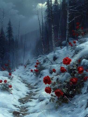 Malen Nach Zahlen Winter Malen Nach Zahlen Erwachsene ohne Rahmen Blume Paint by Numbers Kreativ Set Mit 3 - Pinseln und Acrylfarbe Knitterfreie Leinwand Kit Home Haus Deko Geschenke (60 X 80 cm) j-16 von Bugufen
