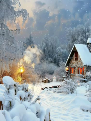 Malen Nach Zahlen Winter Malen Nach Zahlen Erwachsene ohne Rahmen Landschaft Paint by Numbers Kreativ Set Mit 3 - Pinseln und Acrylfarbe Leinwand Kit für Geschenke und Home Haus Deko (50 X 65cm) i-177 von Bugufen