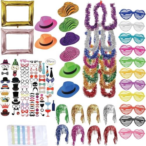 147-teiliges Neon-Party Deko Set, Neonhüte, Metallic-Lametta-Perücken, Shutter-Brillen, bunte Boa, Fotoautomaten-Requisiten für Hochzeit Halloween Weihnachten Erwachsene Fotobox Accessoires Requisiten 147-teiliges Neon-Party Deko Set, Neonhüte, Metallic-Lametta-Perücken, Shutter-Brillen, bunte Boa, Fotoautomaten-Requisiten für Hochzeit Halloween Weihnachten Erwachsene Fotobox Accessoires Requisiten von Builrand