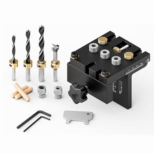 Taschenloch-Jig-Kit, 6/8/10/15mm Holzdübel Bohrschablone, Professionelle Taschenloch-Schablone– Präzisions-Bohrlehre für Möbelbau – Universell für Holzverbindungen (0-55mm Spannweite) von Buithafu