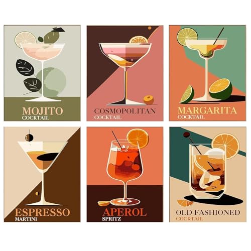 Bukbas 6 Stück Malen Nach Zahlen Erwachsene, DIY Malen nach Zahlen Cocktail, Handgemaltes Ölgemälde-Set Pinseln und Acrylfarben für Erwachsene und Anfänger für Home Decor, 20x30cm Ohne Rahmen von Bukbas