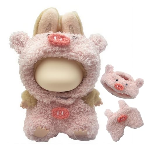 17cm Mini Plüsch Bekleidung Kleidung Outfits 2 Stück Rosa Puppen Plüschschwein-Outfit Große Puppenkleidung, Cute Abnehmbarer Puppe Plüsch Hut und Kawaii Ferkel Puppenkleidung (Ohne Puppe) von Bull Tiger Prestige