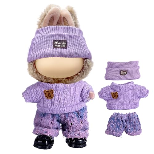 Kleidung Set für 17cm Puppe, 3 Stück Plüsch Puppenkleidung Set, Cool T-Shirt Jeans Strickmütze, Kompatibel mit Cute Monster Mini Hose Plüschpuppe, Poupée Bekleidung Zubehör (Ohne Puppe), Lila Kleidung Set für 17cm Puppe, 3 Stück Plüsch Puppenkleidung Set, Cool T-Shirt Jeans Strickmütze, Kompatibel mit Cute Monster Mini Hose Plüschpuppe, Poupée Bekleidung Zubehör (Ohne Puppe), Lila von Bull Tiger Prestige