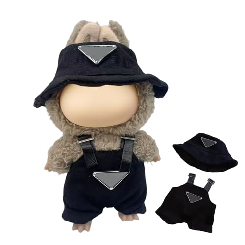 17cm Plüsch Puppenkleidung Set, 2 Stück Junge Puppe Kleidung, Cool Overall, Hut Kompatibel mit Monster Mini Plüschpuppe, Poupée Kuschelanzug Zubehör (Ohne Puppe), Schwarz von Bull Tiger Prestige