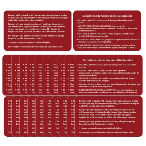 Bumiva Kennen Sie Ihre Rechte - Rote Karte f¨¹r die Einwanderung - Erinnerung An die Verfassungsm??igen Rechte bei Begegnungen mit der Einwanderungsbeh?rde, 20 St¨¹ck von Bumiva