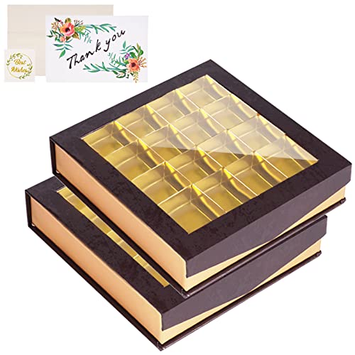 Bumlon Schokoladenboxen, leere Trüffelboxen mit Fenster, Schokoladen-Geschenkbox mit Trennwänden und Magnetverschluss für handgefertigte Schokolade, Süßigkeiten, Valentinstag, 16 Gitter von Bumlon