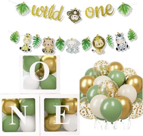 1. Geburtstag Dekorationen für Jungen - Wild One Geburtstag Dekorationen Set mit 'O N E' Boxen und Wild One Banner - Dschungelsafari Thema von Bundle Bear