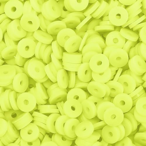 Bundooraking 2000 + Stück leuchtend gelbe Tonperlen, Polymer-Ton-Perlen für die Herstellung von Armbändern, Heishi-Perlen für Armbänder, flache Perlen (6 mm). von Bundooraking