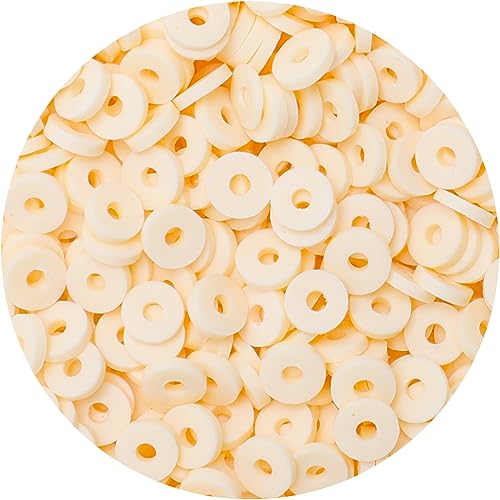 Bundooraking - 2000 Stück beige Tonperlen (6 mm), Tonperlen für Schmuckherstellung, Heishi-Perlen, Tonperlen für Armbänder, Halsketten, Ohrringe, Zubehör zum Basteln. von Bundooraking