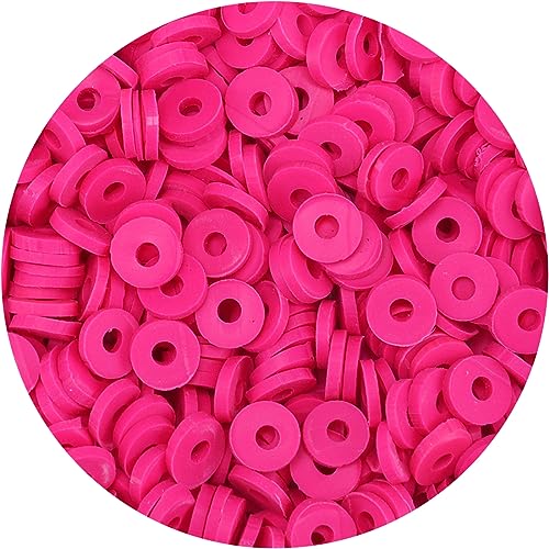 Bundooraking 2000 Stück knallrosa Tonperlen (6 mm), Tonperlen für Schmuckherstellung, Heishi-Perlen, Tonperlen für Armbänder, Halsketten, Ohrringe, Zubehör zum Basteln, kleine Packung von Bundooraking