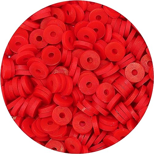 Bundooraking Rote Tonperlen (6 mm), Tonperlen für Schmuckherstellung, Heishi-Perlen, Tonperlen für Armbänder, Halsketten, Ohrringe, Zubehör zum Basteln, kleine Packung, 2000 Stück von Bundooraking