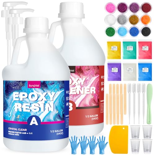 Bundviel Hochglanz Epoxidharz Set 1280ml, Klares Selbstnivellierendes Blasenfreies Epoxy Resin, 6 Mica-Pulver & 12 Harz Glitzern, 1:1 Blasenfrei zum Schmuckherstellung, Harz Formen Bundviel Hochglanz Epoxidharz Set 1280ml, Klares Selbstnivellierendes Blasenfreies Epoxy Resin, 6 Mica-Pulver & 12 Harz Glitzern, 1:1 Blasenfrei zum Schmuckherstellung, Harz Formen von Bundviel