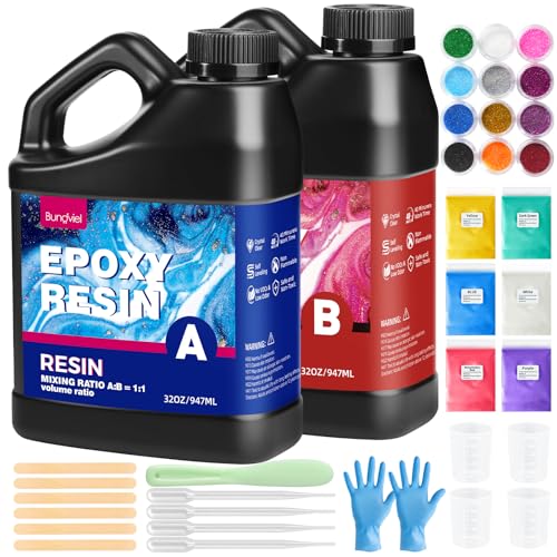 Bundviel Hochglanz Epoxidharz Set 640ml, Klares Selbstnivellierendes Blasenfreies Epoxy Resin, 6 Mica-Pulver & 14 Harz Glitzern, 1:1 Blasenfrei zum Schmuckherstellung, Harz Formen Bundviel Hochglanz Epoxidharz Set 640ml, Klares Selbstnivellierendes Blasenfreies Epoxy Resin, 6 Mica-Pulver & 14 Harz Glitzern, 1:1 Blasenfrei zum Schmuckherstellung, Harz Formen von Bundviel