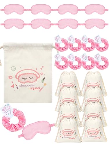 Bunnycool 24 Stück Sleepover Party Spa Supplies Geburtstag Party Favor mit Satin Augenmaske Satin Haargummis (Rosa) von Bunnycool