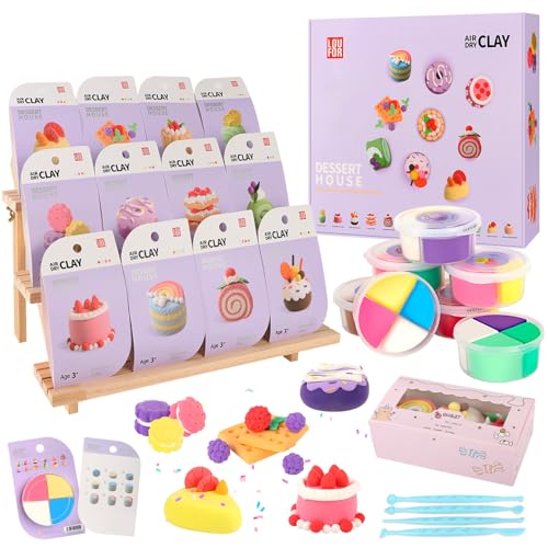 BuntWunder Modelliermasse Lufttrocknend, Selbsttrocknende Modelliermasse für Kinder, 12 Kisten Knete Lufttrocknend Set mit Modellierwerkzeugen und Anleitungen, DIY Geschenk für Jungen und Mädchen von BuntWunder