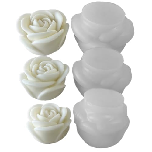 Buqpow 3 StüCk Blumen-Aromatherapie-Kerzen-Silikonform Rose, Handgefertigte Aromatherapie-Seife, Erweiterungsstein, Gips-Formenbau-Werkzeuge von Buqpow