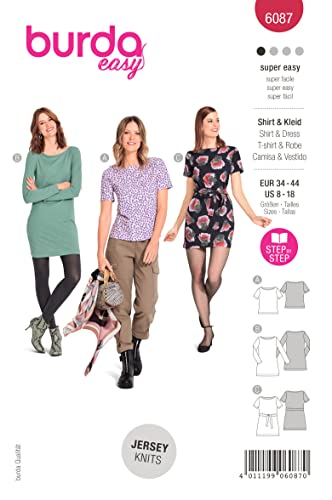 Burda 6087 Schnittmuster Shirt und Kleid (Damen, Gr. 34-44) Level 1 super easy von Burda Style