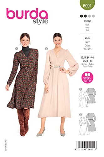 Burda Style Schnittmuster Kleidvariationen zum selber nähen | Damen, Gr. 34-44 | Nählevel: leicht #6091 von Burda Style