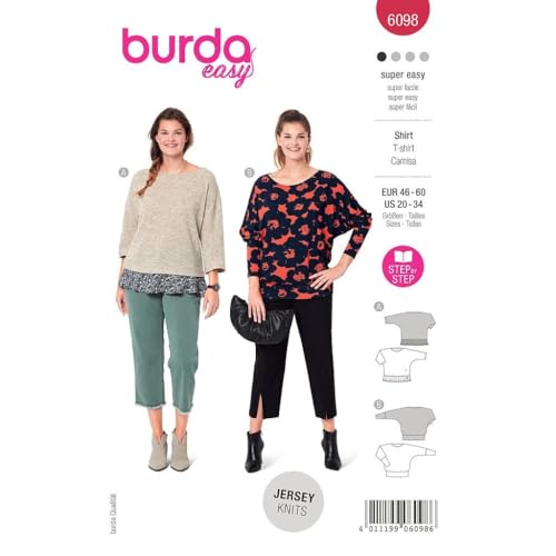 Burda 6098 Schnittmuster Shirt (Damen, Gr. 46-60) Level 1 super easy von Burda