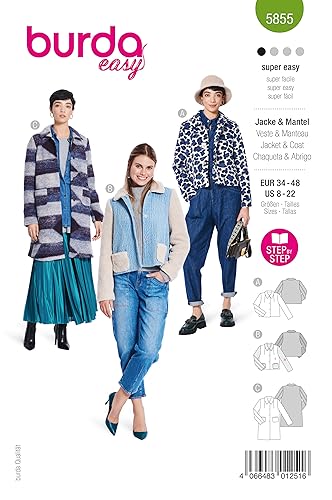 Burda Schnittmuster, 5855, Jacke und Mantel [Damen, Gr. 34-48], Level 1 super easy von Burda Style