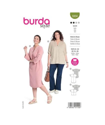 Burda Schnittmuster, 5934, Kleid und Bluse [Damen, Gr. 44-54] Level 2 leicht von burdastyle