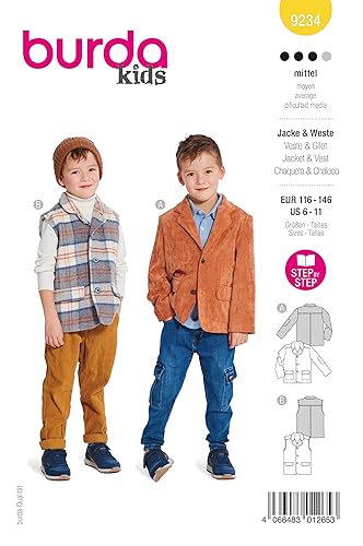 Burda Schnittmuster, 9234, Jacke und Weste [Kinder, Gr. 116-146 ], Level 3 mittel von burdastyle