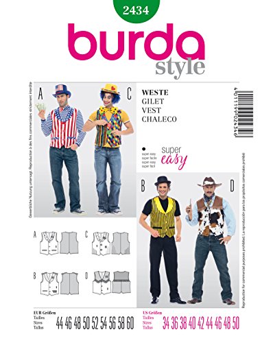 Burda Style Schnittmuster #2434 Herren Karneval Kostüm Cowboy Weste Gr. 44-60 – Nählevel 1 (super easy) von burdastyle
