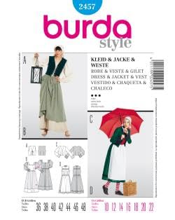 Burda Style Schnittmuster #2457 Karneval Kostüm Damen Magd und Bäuerin Gr. 36-48 Nählevel 3 (mittel) von burda style