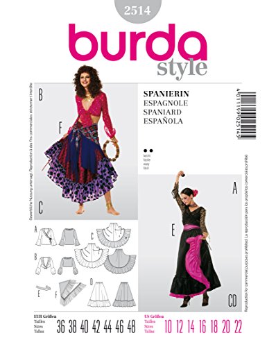 Burda 2514 Schnittmuster KostŸm Fasching Karneval Carmen & Zigeunerin (Damen, Gr, 36-48) Level 2 leicht von burda style