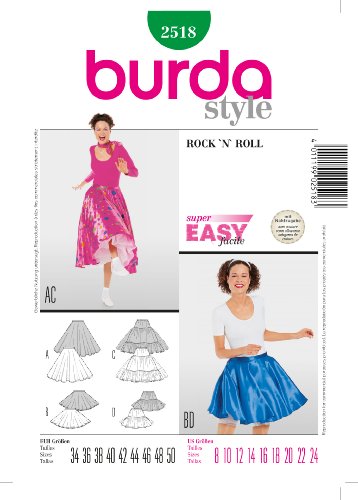 Burda 2518 Schnittmuster Kostüm Fasching Karneval Rock'n Roll (Damen, Gr. 34-50) – Level 1 super Easy von Burda