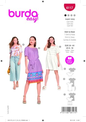 Burda 6117 Schnittmuster Shirt und Kleid (Damen, Gr. 34-44) Level 1 super Easy von burda style