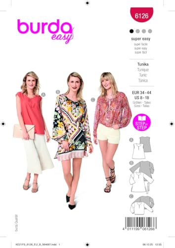 Burda 6126 Schnittmuster Tunika (Damen, Gr. 34-44) Level 1 super Easy von Burda