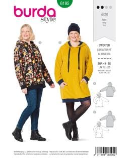burda Schnittmuster Damen Kapuzen-Sweater 6195 Gr. 44-58 von burdastyle