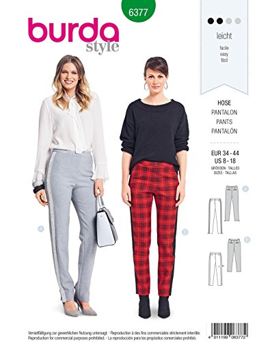 Burda 6377 Schnittmuster Stoffhose und Galonstreifen-Hose Damen, Gr. 34-44 von Burda