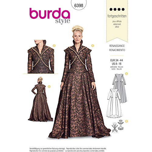 burda Schnittmuster Damen burda Papier-Schnitt Damen Renaissance-Outfit 6398 Gr. 34-44 von burdastyle