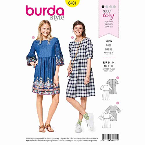 Burda Patron 6401 Kleid, Weiß, EU-Größen: von 34 bis 44 (36 bis 46) von Burda